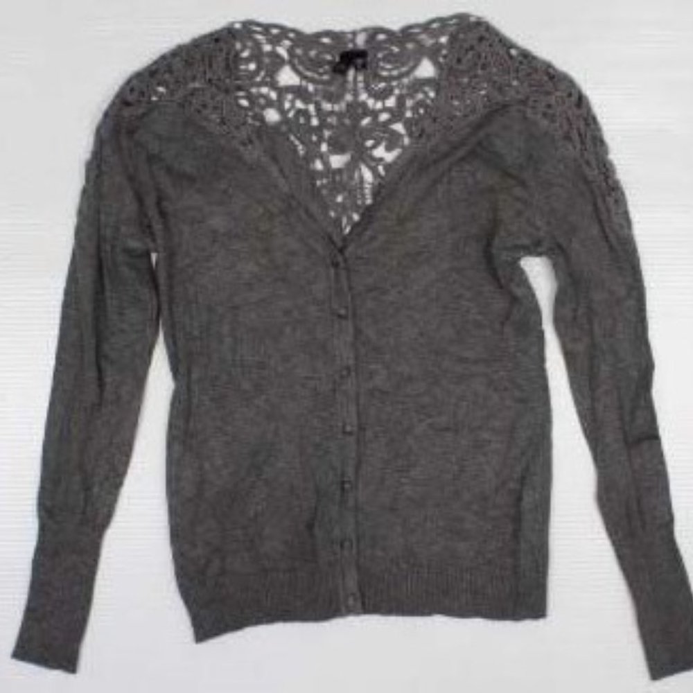 Ladies Sweater -gray cardigan - open lace shoulder